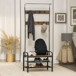 Rustic Industrial, Hall Tree with Bench and Shoe Storage Organiser, Entryway Organiser