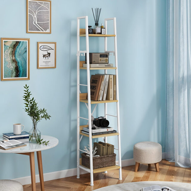 ladder shelving unit, 5 Tiers Floorstanding slim bookcase