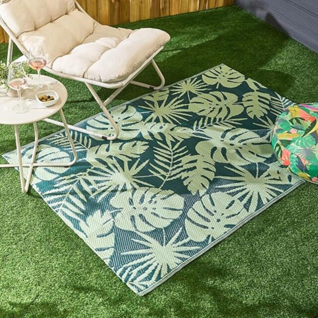 Outdoor Rug Palm Print, Garden Mats Outdoor Waterproof Foldable