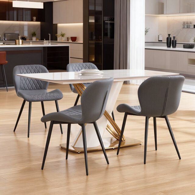Modern Dining Chair With Faux Leather Upholstery And Metal Legs