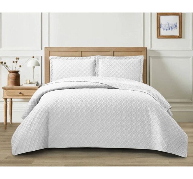 Polyester No Pattern Bedspread with Pillow Shams Included