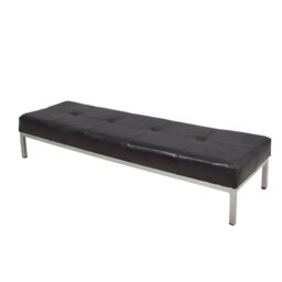 Alleffra Low Bench Foot Rest. 115cm Wide. Black Leather Button Tufted Upholstered Seat