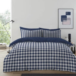 Luxury Gingham Microfibre Duvet Cover Set with Pillowcases Soft Breathable Easy Care Bedding All Sizes