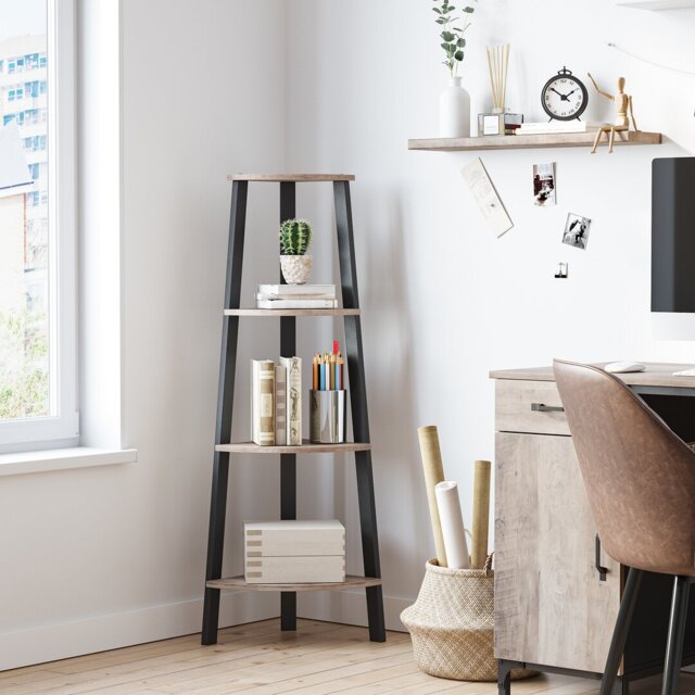 Rocco 125cm H x 34cm W Steel Corner Bookcase