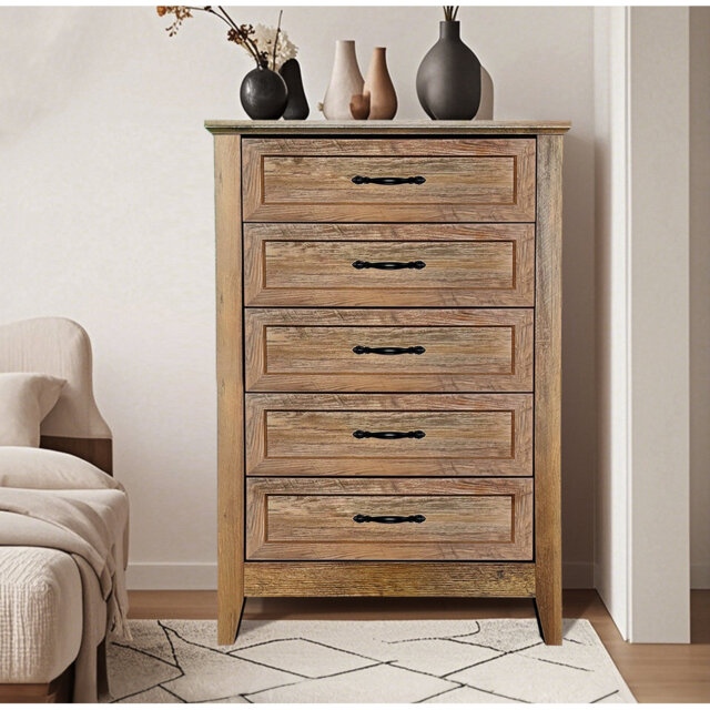 Chest Of Dresser, Wood Vintage Dresser 5 Drawer, Tall Dresser