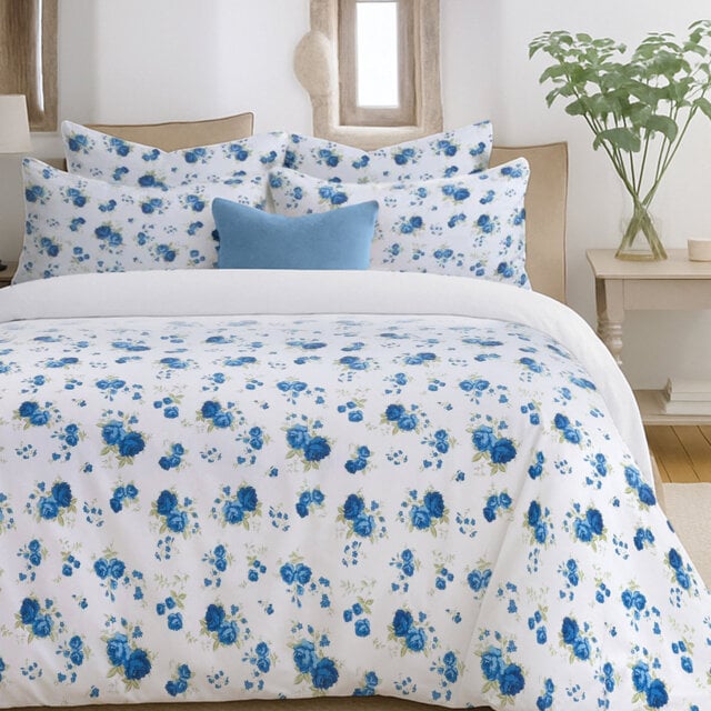 Delicate Florence Blue Floral Printed Duvet Set