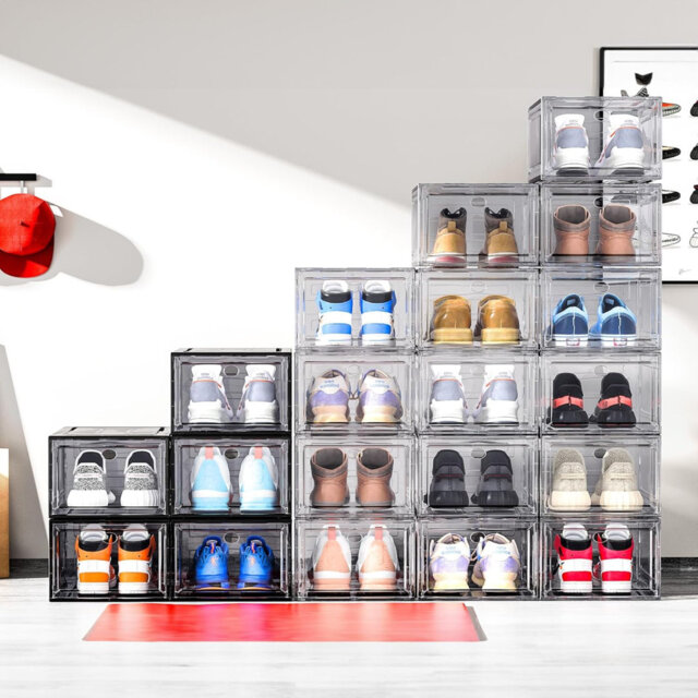 Shoe Storage Box, 6 Pcs Shoe Storage Plastic Stackable, Clear Shoe Box, Foldable Shoe Storage Organiser. Sneaker Display Case, Shoe Box With Magnetic