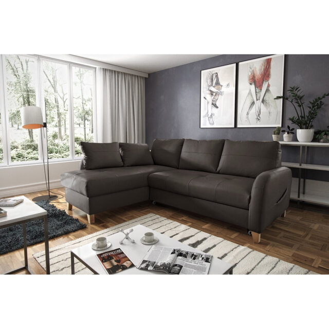 Alvaretta Leather Corner Sofa with Sleeping Function and Underseat Storage