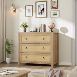 3-Dresser for Bedroom - Natural Rattan Style Storage for Nursery, Living Room