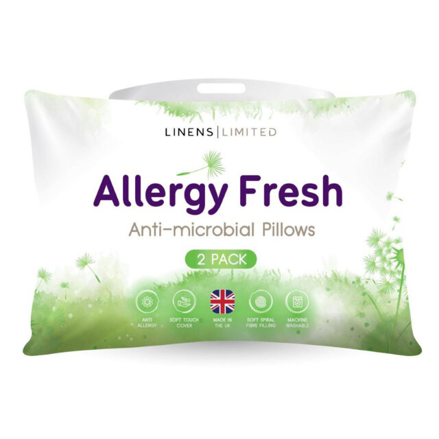 Linens Limited Soft Pillow, Made in the UK, Allergy Fresh, Soft and Firm with Orthopedic Support, Anti Allergy Hollowfibre, Machine Washable - Pack of