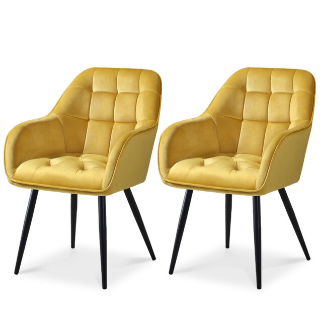 ELUCHANG Kitchen Dining Chair Set of 2 with Arms, Backrest, Velvet Thick Padded Upholstered, Vanity Chair, for Dining Room, Living Room, Dressing Tabl