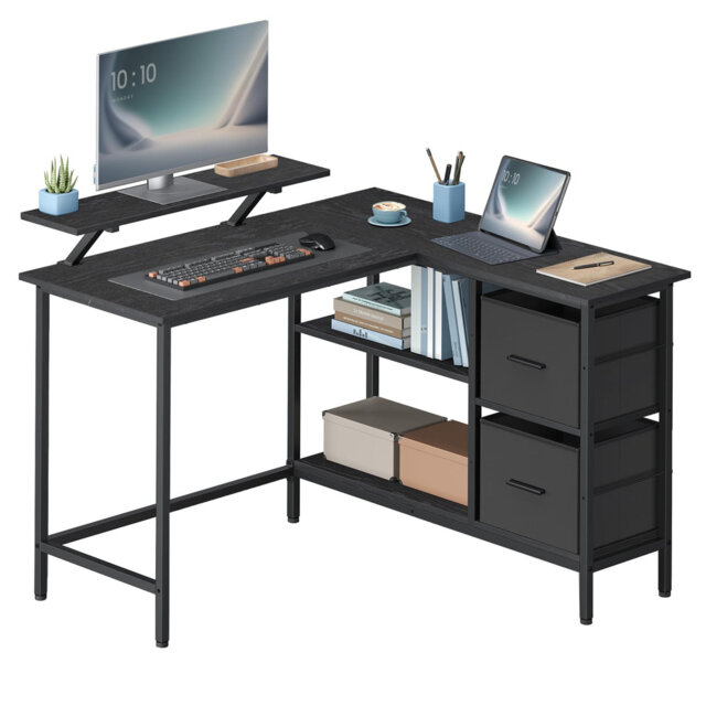 L-Shaped Gaming Desk Corner Desk, Computer Desk  With Drawers & Monitor Stand, Adjustable Shelf