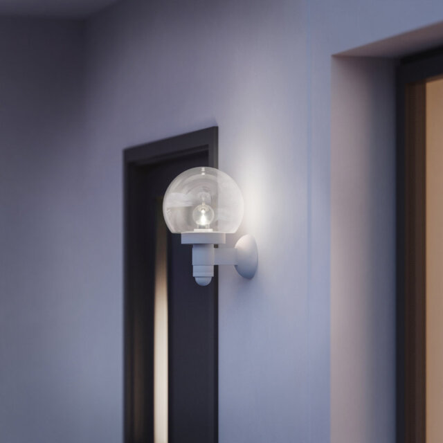 Classic Outdoor Globe Wall Light L 115 S Motion Sensor Soft Light Start Manual Override E27