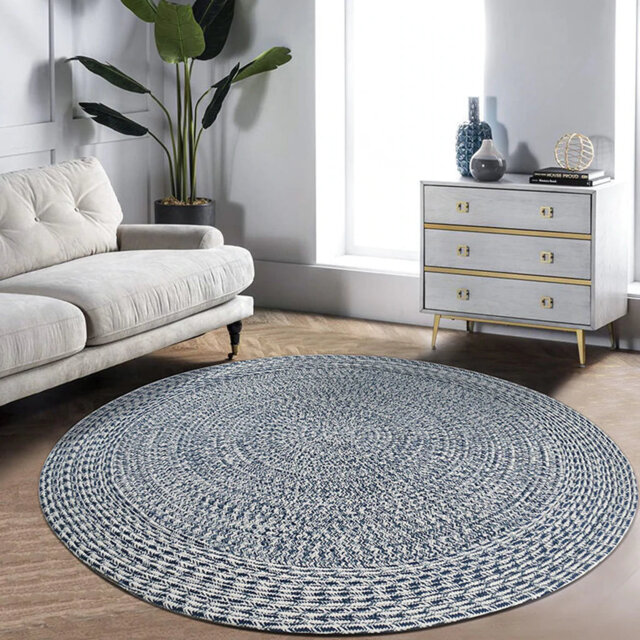 Reeva Small Handwoven Round Indoor/Outdoor Rug in Blue