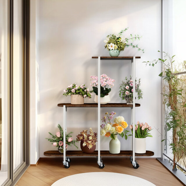 Elegant Tall Tiered Oval Flower Cart Shelf Iron Plant Stand Rack For Garden Patio