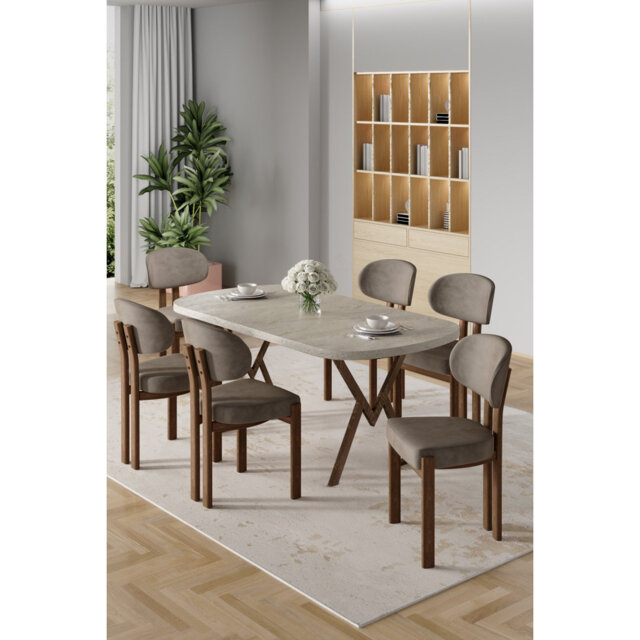 40CF46651C944305A1A92132B1BE9E15 Dining Table with 6 Babyface Fabric Chairs