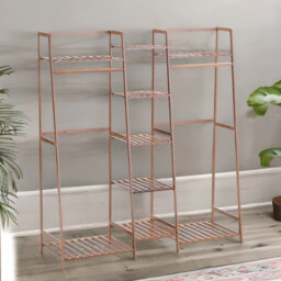 130cm Bamboo Open Wardrobe Garment Rail With Storage Shelves