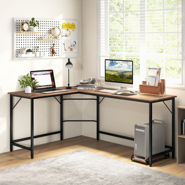 Raulston L-Shaped Metal Base Computer Desk
