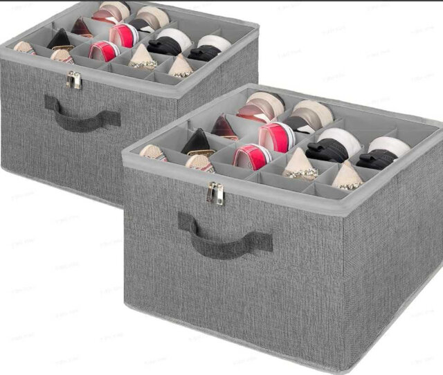 Set Of 2 Shoe Organisers For Closet, Fits 16 Pairs Each, Shoe Storage Bins, Fabric Containers With Handles And Clear Cover, For Bedroom, Entryway, War