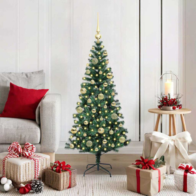 vidaXL Artificial Pre-lit Christmas Tree Green PVC and Metal