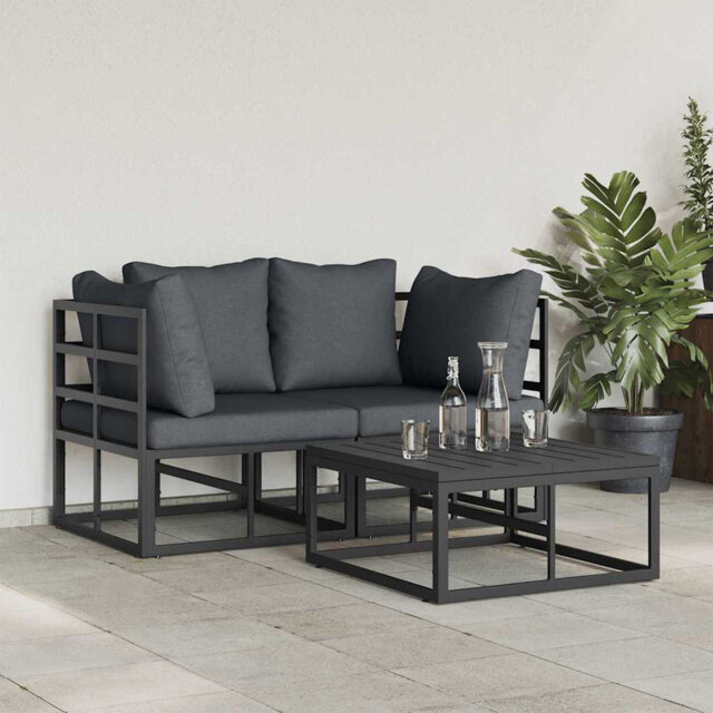 Garden Sofa Set With Cushion 3 Pcs Black Aluminium
