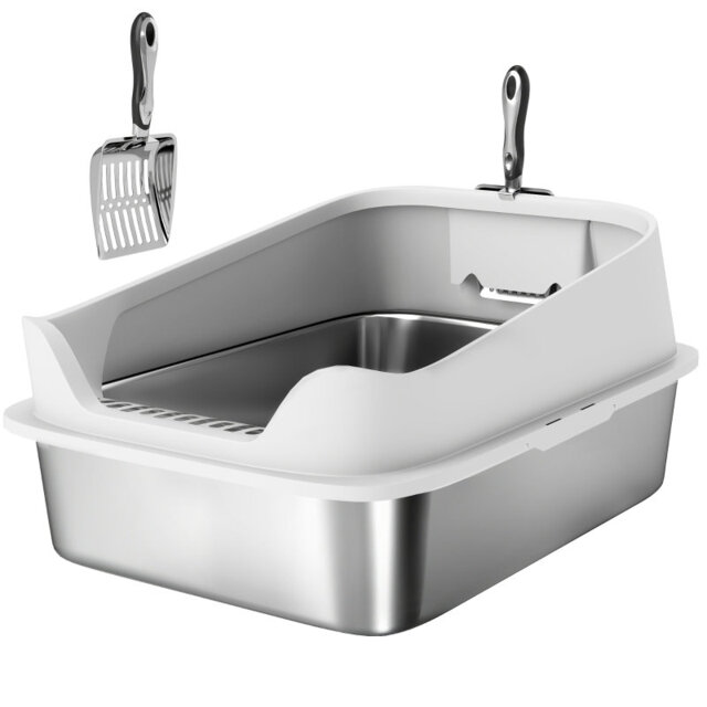 Cat Litter Box 60.2*40.2*29.7 cm Stainless Steel 1 Piece Cat Litter Box Grey Hygienic Stainless Steel