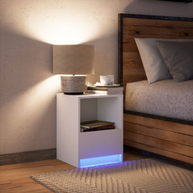 Metro Lane Bedside Cabinet With LED Lights Smoked Oak Engineered Wood