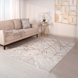 Gold Abstract Easy To Clean Modern Rug For Living Room, Bedroom And Dining Room