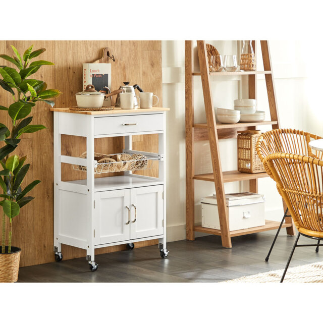Haverhille 58 Cm Kitchen Trolley with Solid Wood Top and Locking Wheels
