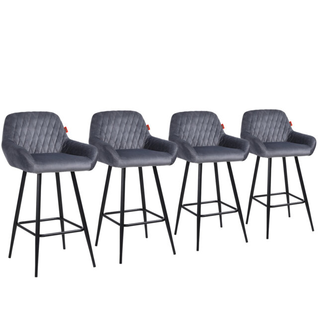 Bar Stools Set Of 4, Velvet Fabric With Backrest And Armrests, Auitable For Kitchen, Home, Bar, Counter
