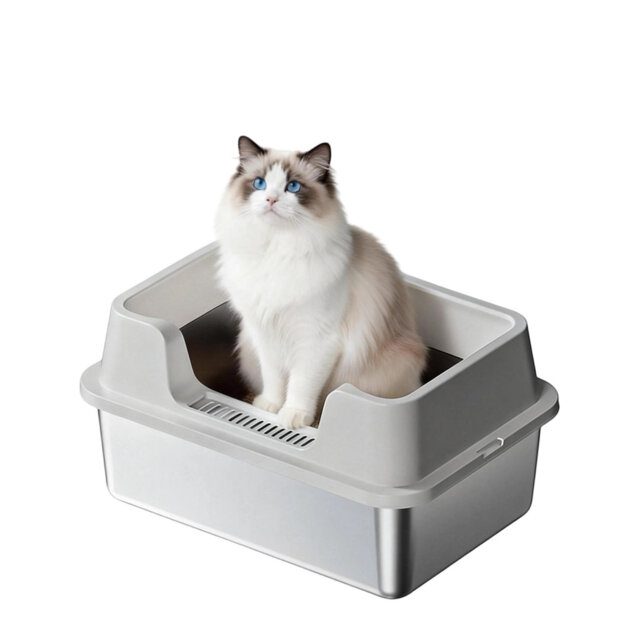 Stainless Steel Cat Litter Box with Lid,Extra Large Litter Box for Cats,Metal Litter Pan High Sided,Anti-Urine Leakage, Easy Cleaning, Include Scoop