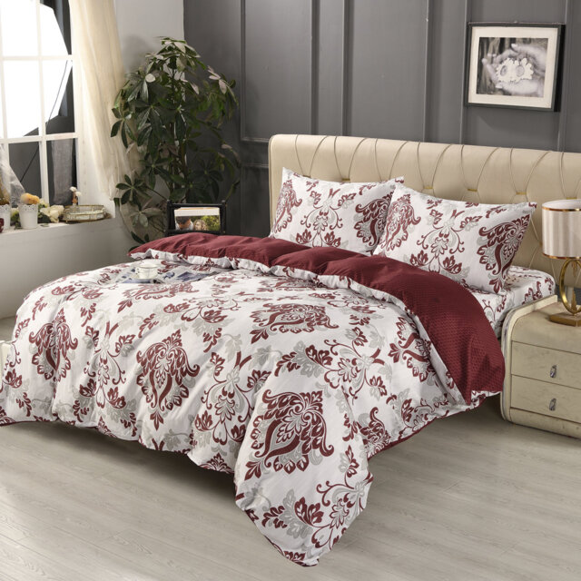 Bliss Complete Bedding Set Floral Burgundy Duvet Cover Fitted Sheet With Matching Pillow Case