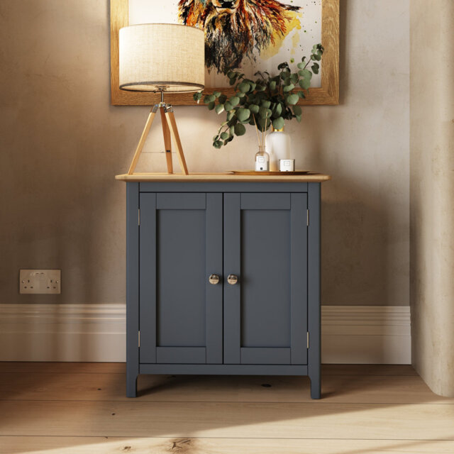 Daris 2 Door Compact Sideboard Buffet Storage Cabinet. 65cm Wide. Polished Chrome Handles.