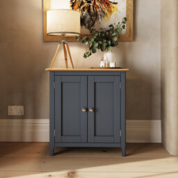 Daris 2 Door Compact Sideboard Buffet Storage Cabinet. 65cm Wide. Polished Chrome Handles.
