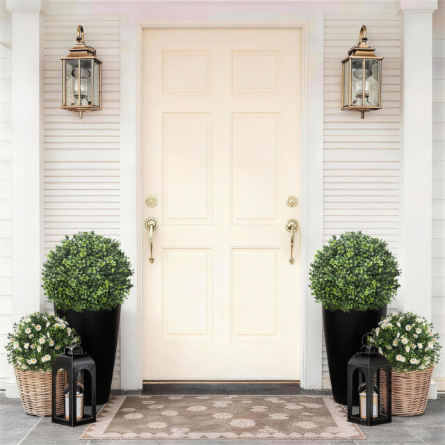 Artificial Boxwood Topiary Ball, 2 Pack Artificial Plants Outdoor, Fake Flowers Plastic Shrubs Faux Evergreen Greenery for Front Door Garden Indoor Ho