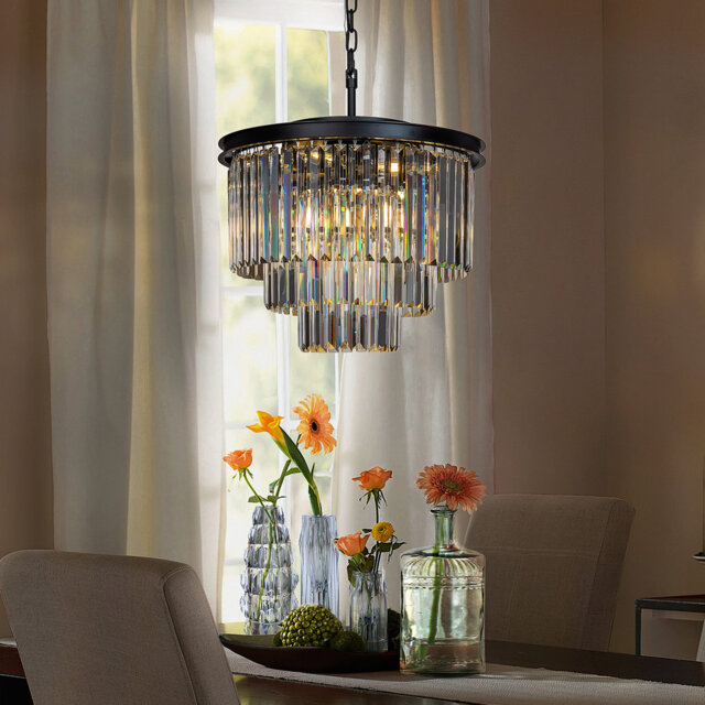 Allys 6-Lights Modern Matte Black Tier Round Crystal Fringe Chandelier