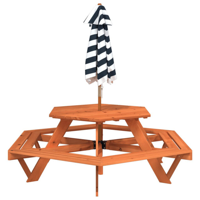 Picnic Table For 6 Kids With Umbrella Play Table Hexagon Solid Wood Fir