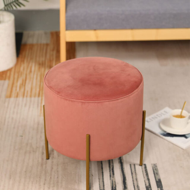 Velvet Porch Footstools Padded Stool Seat, 39Cm Tall Ottoman Pouffe Seat With Stable Gold Metal Bracket Foot For Living Room Bedroom Doorway Dresser B