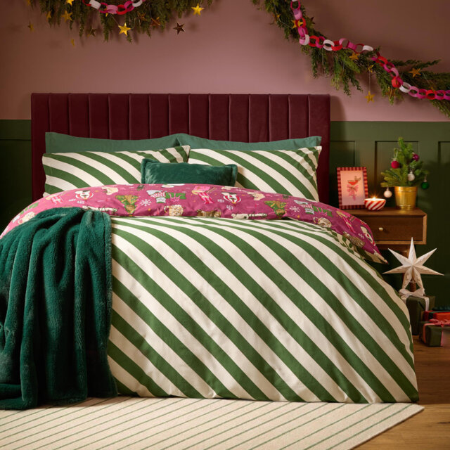 Feline Festive Striped Duvet Cover Set