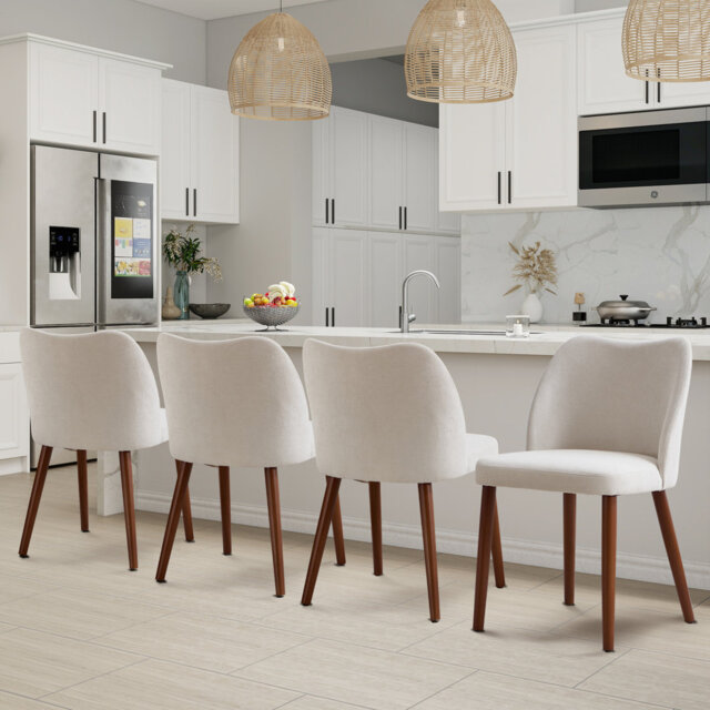 48cm Wide Modern Upholstered Dining Chair with Solid Wood Legs (Set of 4)