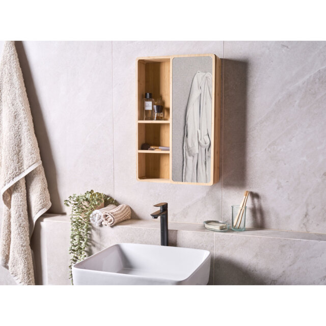 Bathroom Wall Mounted Mirror Cabinet GUATAVITA 41 cm 61 cm Light Brown