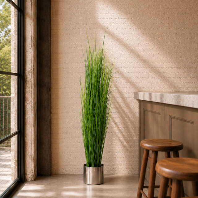 130cm Faux Onion Grass Plant in Metal Planter