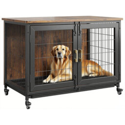 37.4 Inch Large Dog Crate Furniture, Heavy Duty Dog Kennel Furniture with Wheels, Grid Base, Removable Base, Decorative Dog Cage Crate Table, Indoor D