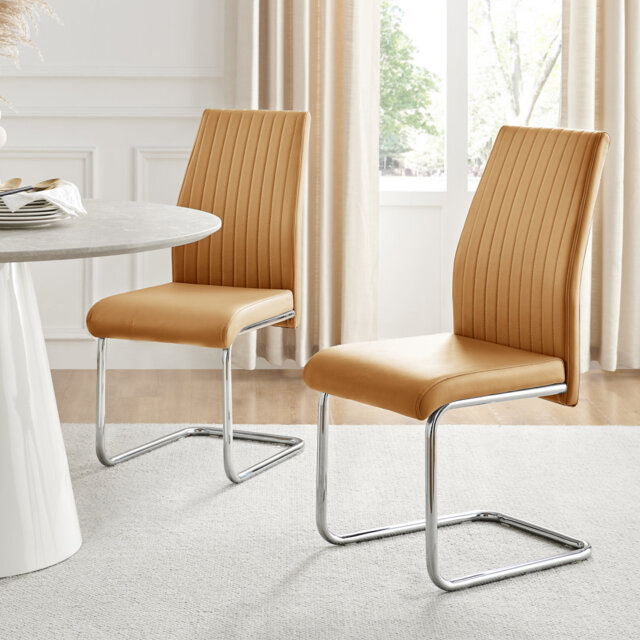 Loren Faux Leather Dining Chairs with Chrome Legs Upholstered