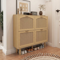 Rattan Shoe Cabinet For 16 Pairs With 4 Drawers Natural