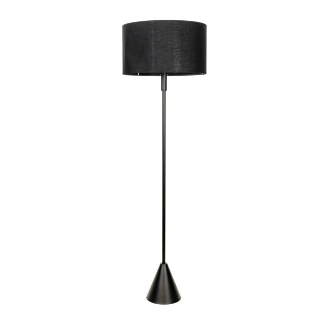 Mitch Boucle Drum Lamp Shade Black Wood Stem Triangle Floor Lamp