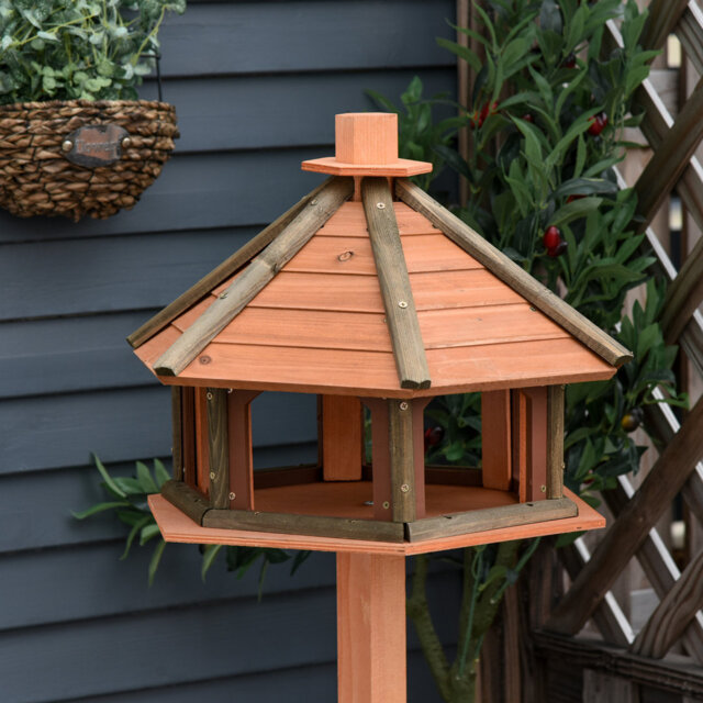 Kira Wooden Bird Feeder Bird Table with Roof for Outside Use Brown