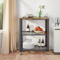 Kitchen Trolley, 3-Tier Serving Rolling Cart on Wheels with Storage Shelves for Kitchen , 60 x 40 x 77 cm Black
