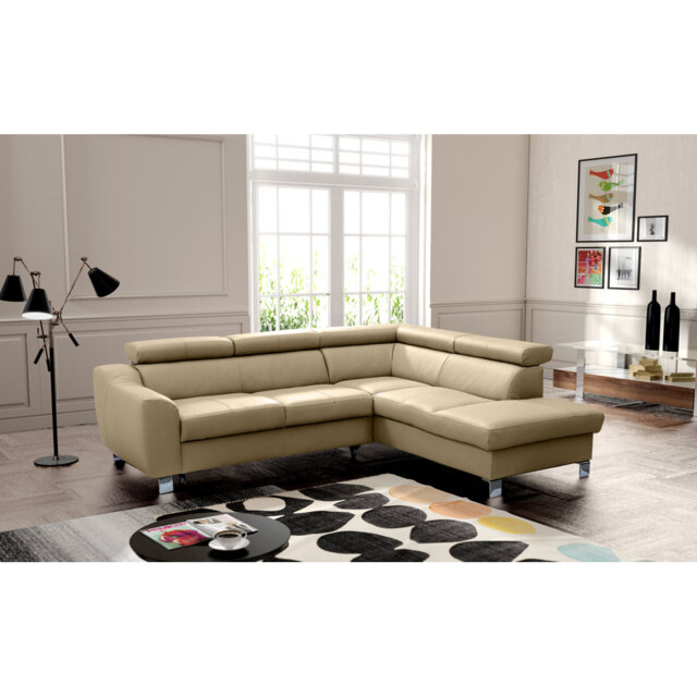 Aribel Faux Leather Corner Sofa with Sleeping Function and Storage Box with Adjustable Headrests