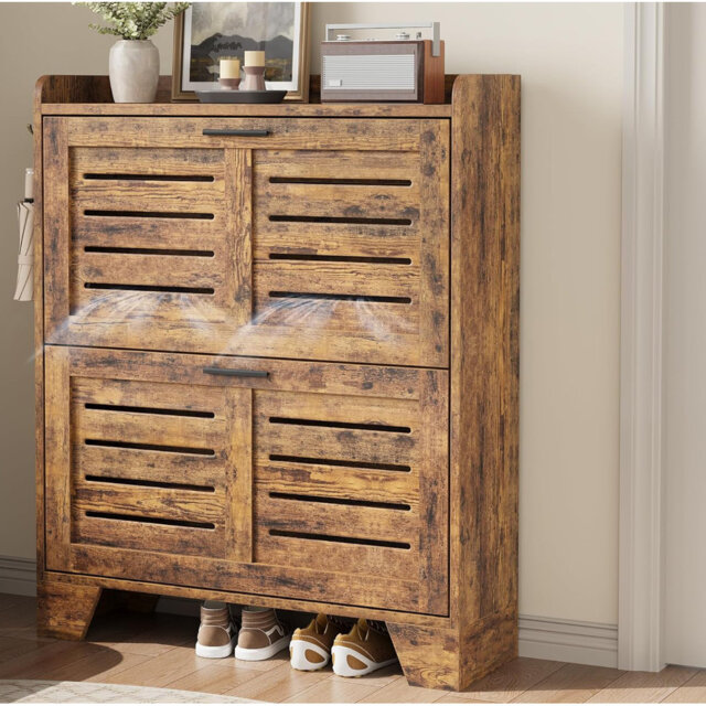 Shoe Cabinet Storage For Entryway, Narrow Shoe Cabinet With 2 Flip Drawers